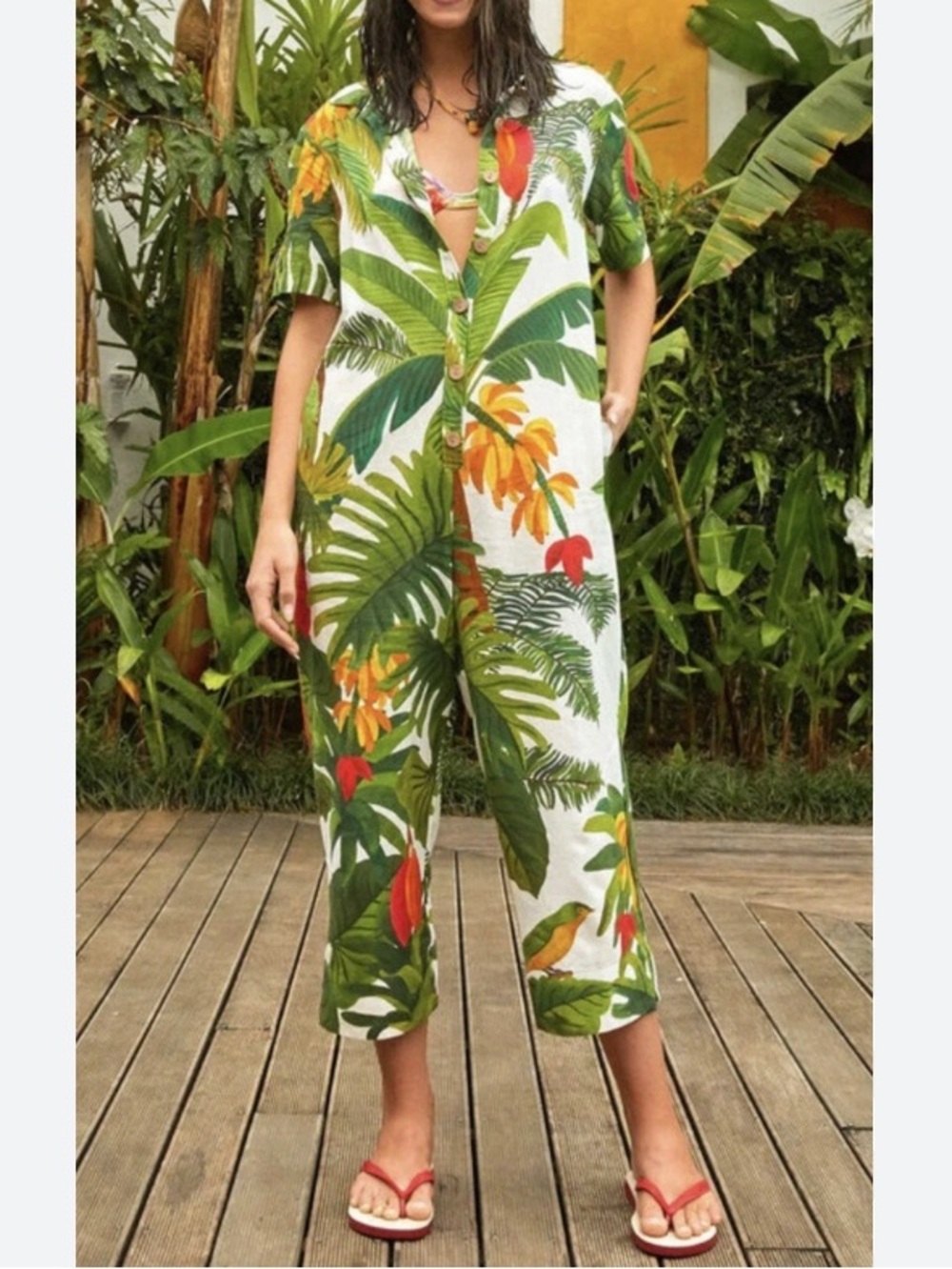 Farm Rio White Cocoa Forest Jumpsuit